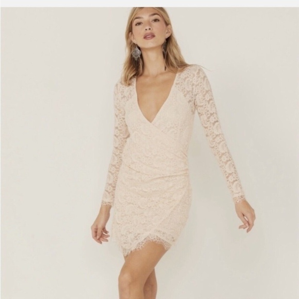 Free People Champagne toast lace long sleeve lined dress nwt small